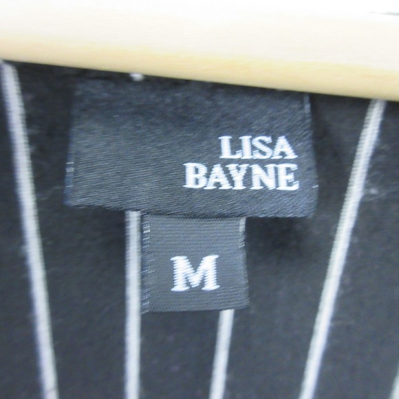 Lisa Bayne Midi Dress M Black Striped Rayon Long Sleeve Lagenlook Asymmetric 398 - Picture 6 of 11